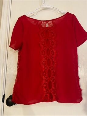 LC Lauren Conrad Red Lace Accent Blouse